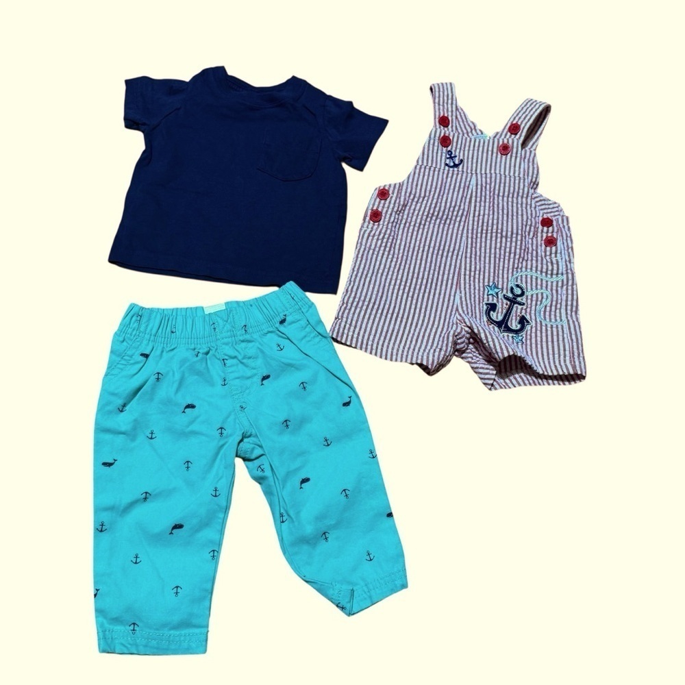 Bundle 6M Baby Boy 8PC Set Lot Short Sleeve Tops Nautical Shortall Shorts - Picture 4 of 11
